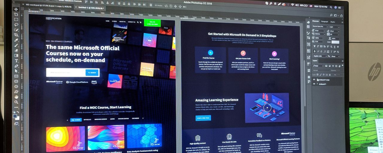 Monitor pereka menunjukkan susun atur halaman laman web