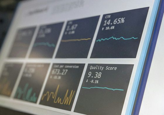 An analytics dashboard showing rising search rankings and traffic
